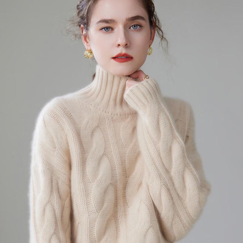 Fanzhen Women's High-Neck Cashmere Blend Loose Sweater