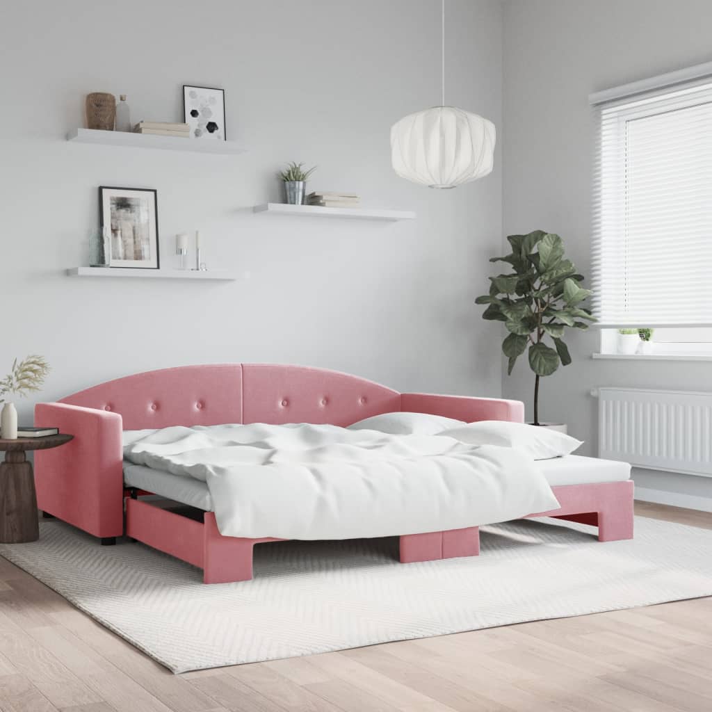 Daybed Pull out Pink 100x200 cm Velvet
