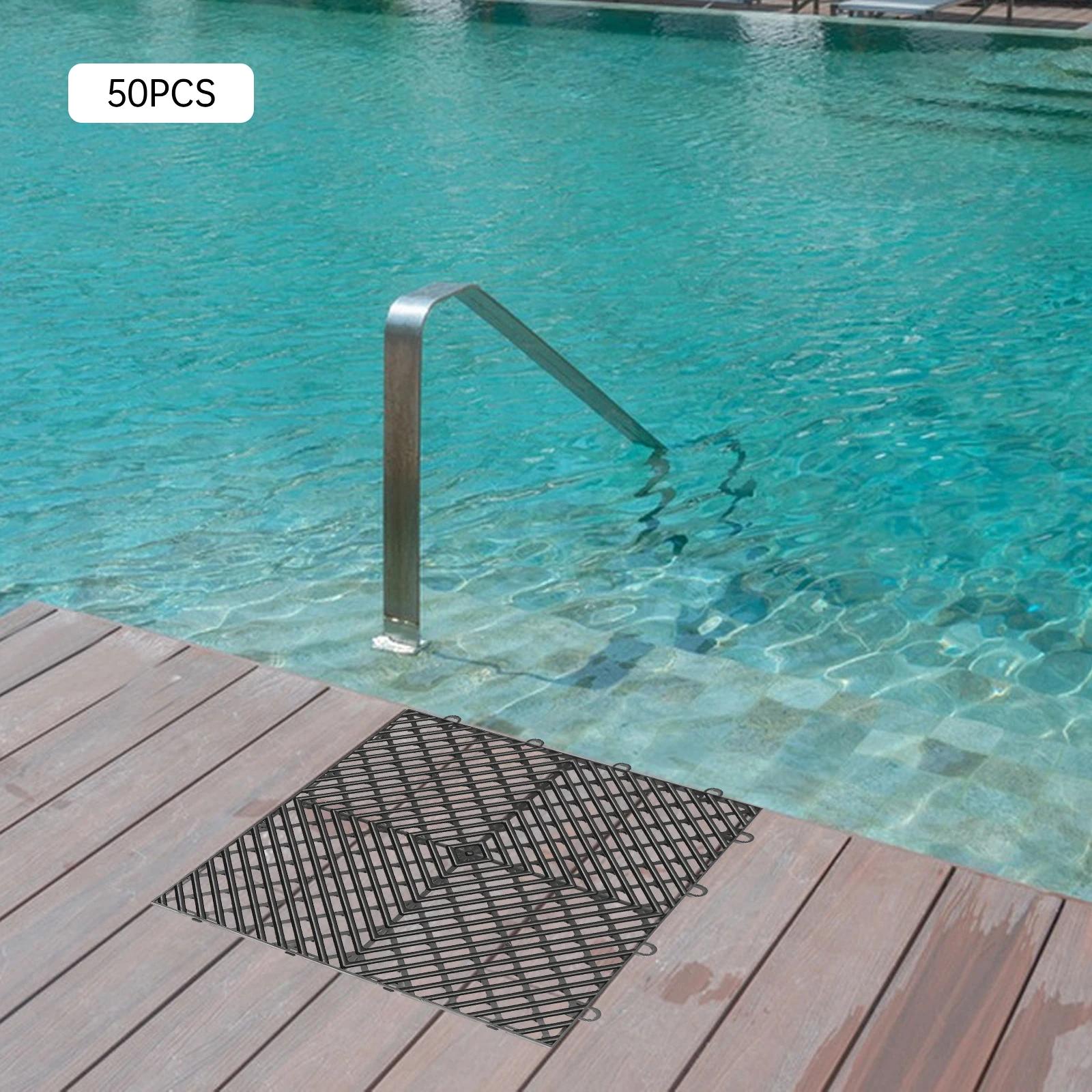 

50PCS Black Interlocking Floor Tiles 12x12 Inches, Anti-Slip Deck Tiles for Pool Patio Bathroom, Modern Square PP Drainage Tiles чёрный