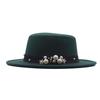 New Flat Top Flat Brim Top Hat Men's and Women's Retro Pearl Fashion British Woolen Hat