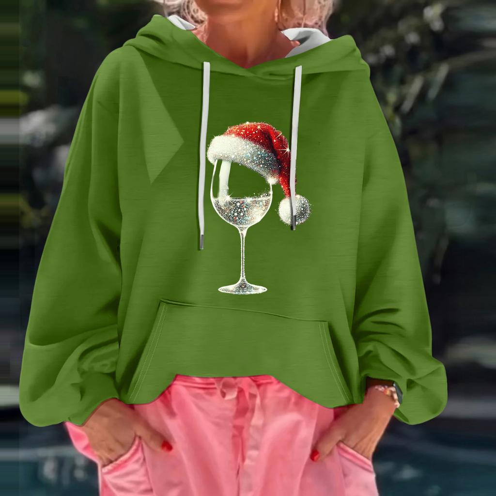 Women's Christmas Print Loose Casual Long Sleeve Hooded Sweatshirt