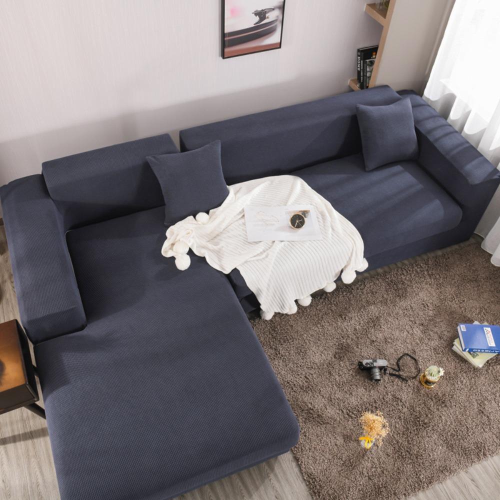 Corn Grain Fleece Couch Cover Full Coverage Thickened L Shape Sofa Cover Elastic All Season