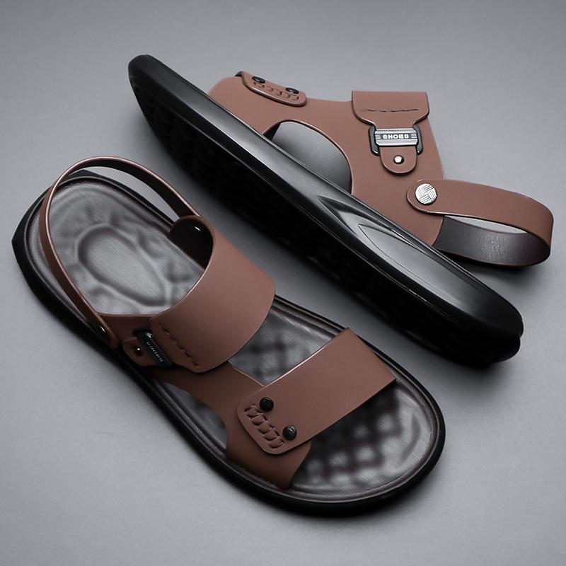 Fashion Hot Sale Summer Mens Sandals Outdoor Non-slip Men Beach Flats Handmade PU Leather Sandaly Fashion Men Wading Aqua Shoes Slippers