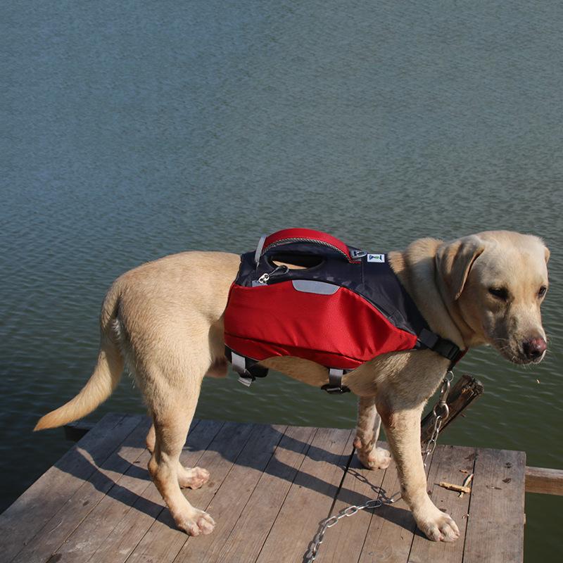 

2-in-1 Swim & Hike Dog Backpack Life-Jacket for Large Breeds – AirTag Ready Reflective Saddle Bag with Rescue Handle for 43-56cm