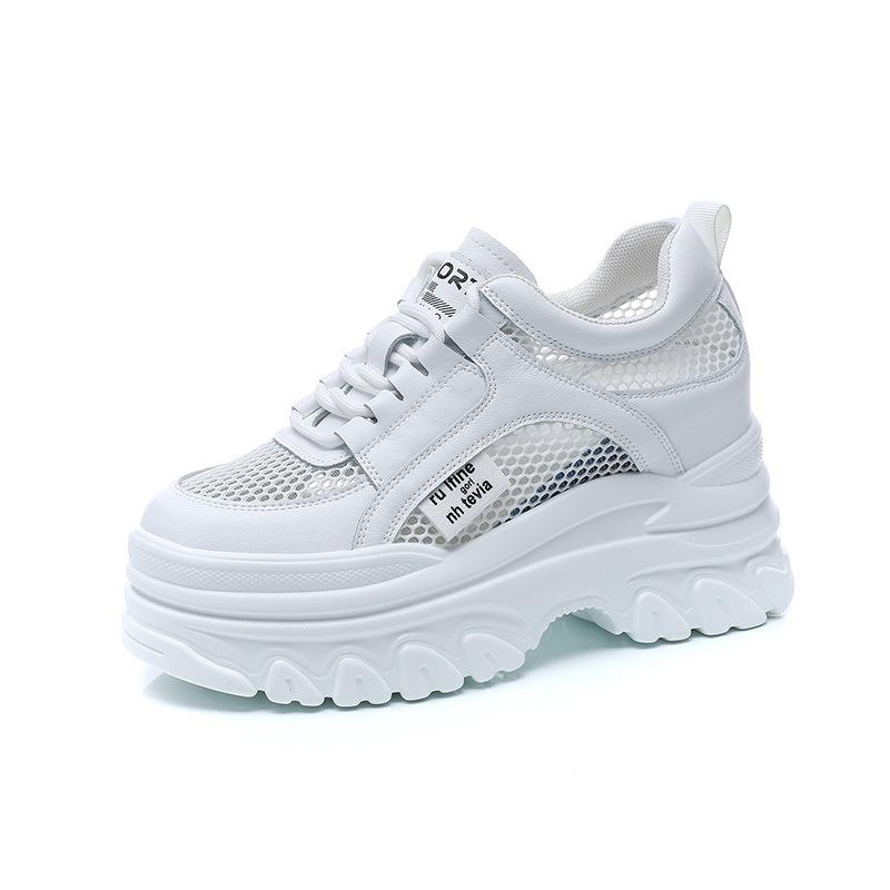 Mesh Inner Height Increase White Shoes Women's Spring and Summer New Breathable Thick-soled Muffin Casual Shoes Women
