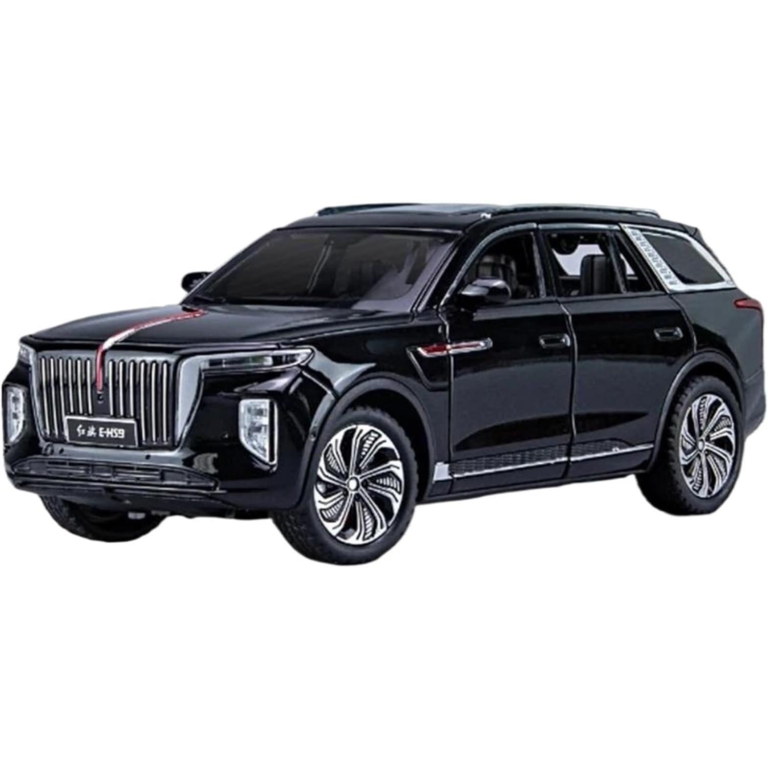 

1/24 полімерна модель автомобіля, придатна для HONGQI E-HS9 SUV, сплав, нова енергетична модель автомобіля, лита під тиском металева модель автомобіля зі звуком і світлом, святковий розкішний подарунок 1/24-Size:21.5*9*7.3cm чорний