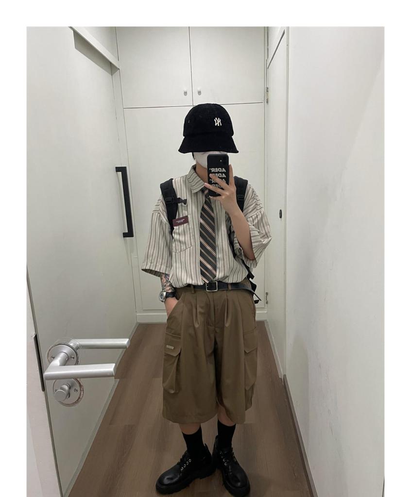 2023 Summer Unisex Japanese Retro Striped Lapel Short-Sleeve Trendy Shirt