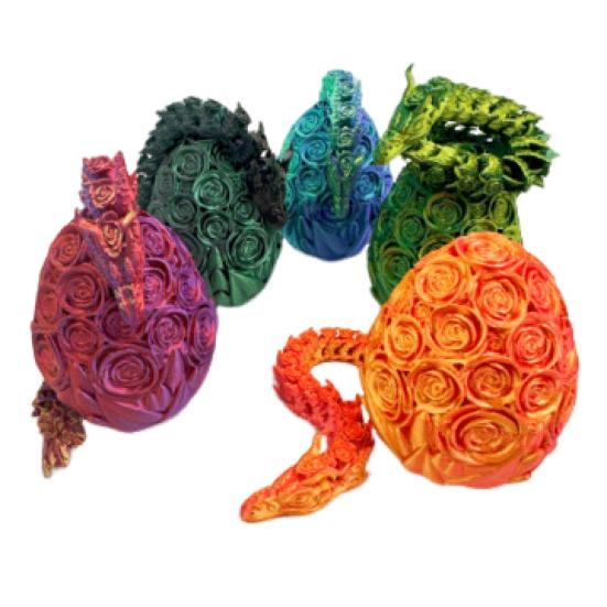 3D Printed Rose Dragon Articulated Dragon with Egg Flexible Rose Dragon