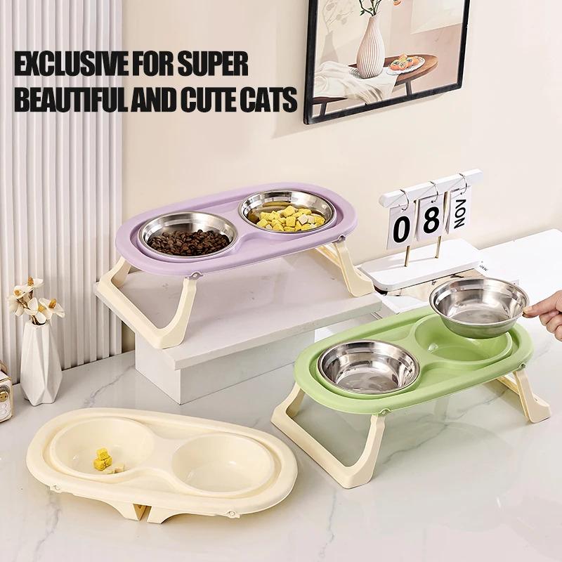 1 Foldable Stainless Steel Pet Bowl, Cat and Dog Food Bowl with Neck Protection for High Feet