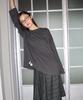 RONRON Type Heart Ribbon Over Fit Long Sleeve Charcoal