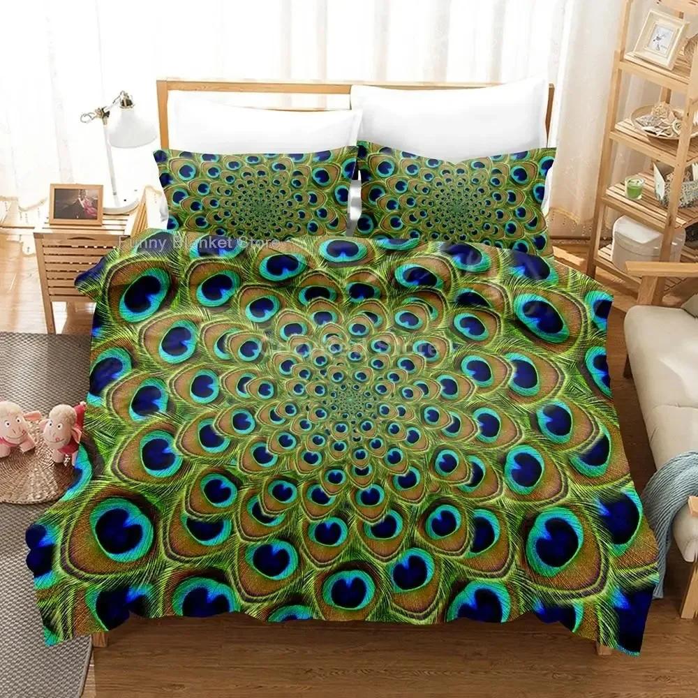 Gyvūnų povo 3D patalynės komplektas peizažo antklodžių užvalkalų komplektai antklodė patalynė dovana viengulė karalienės karaliaus dydžio viengulė lova prabangi mada žalia