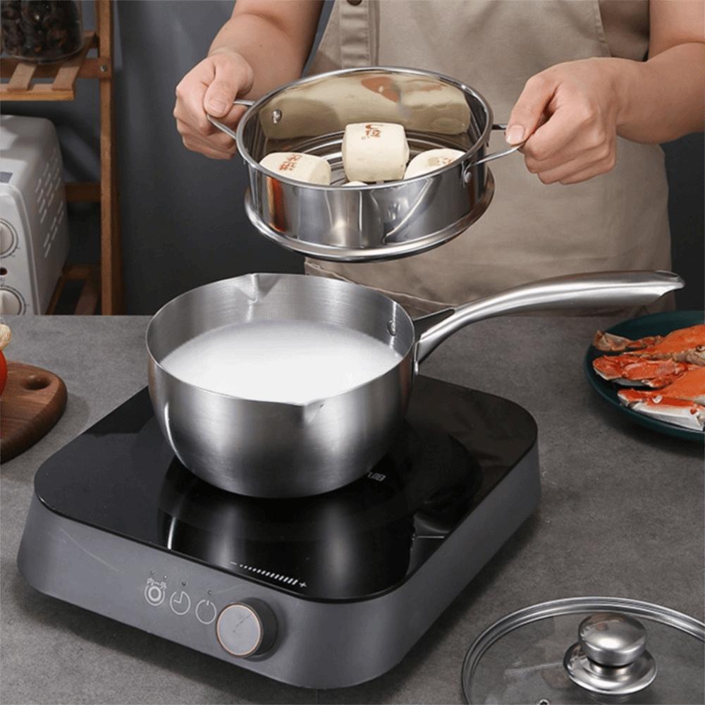 Flat Bottom Stainless Steel Saucepan With Glass Lid Soup Pot Universal Milk Pot Stove