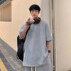 2Pcs/Set O-Neck Short Sleeve Waffle Texture Casual Outfit Pockets Drawstring Elastic Waistband Solid Color T-shirt Loose Shorts Sport Suit Streetwear