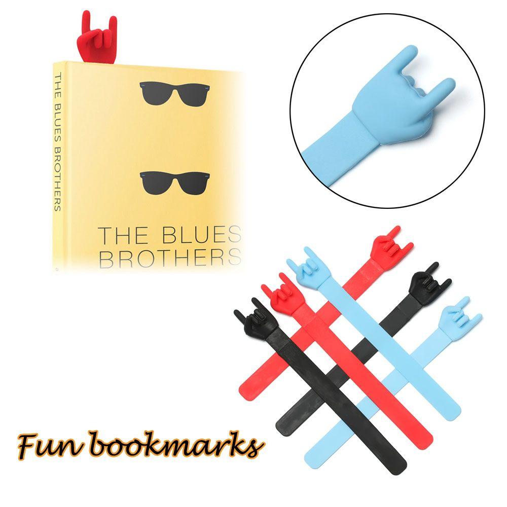 

Fashion Silicone Office Supply Creative Bookmark Finger Point Rock Gesture Book Marker