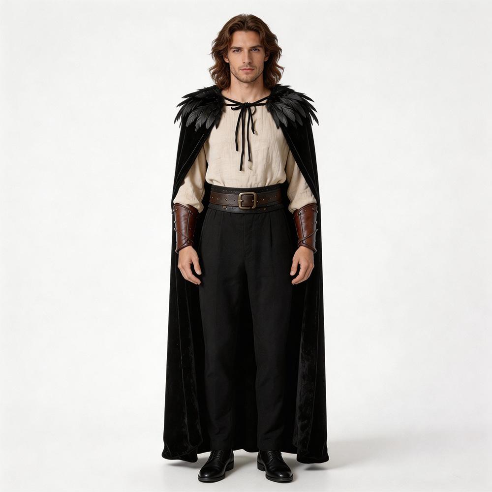 Halloweenowa peleryna z piórami Kosiarza i Wiedźmy Unisex Vintage Hanfu Odzież wierzchnia Kostium sceniczny