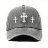 Gothic Cross Print Distressed Baseball Cap Unisex Adjustable Cotton Vintage Casual Hat