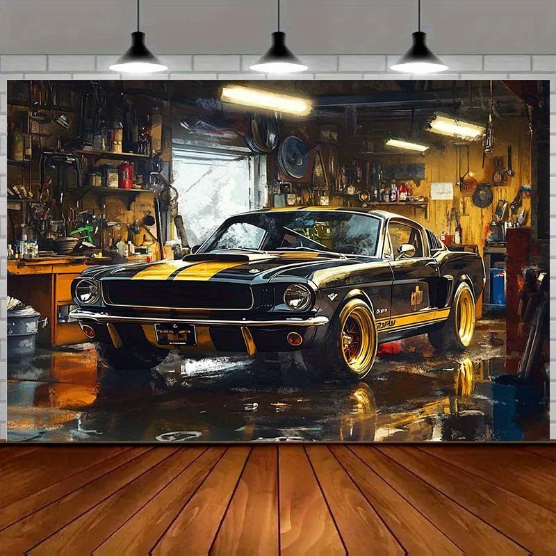 1 Piece of Retro Garage Car, Classic Sports Car Industrial Style Background Fabric, Personalized Room Wall Stunning Design