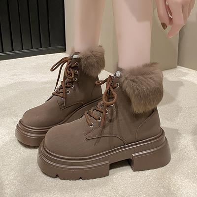 Mode 2024 Hochwertige Damen-Kurzstiefel mit runder Spitze, einfarbig, zum Schnüren, abriebfest, Damenschuhe Botines De Mujer