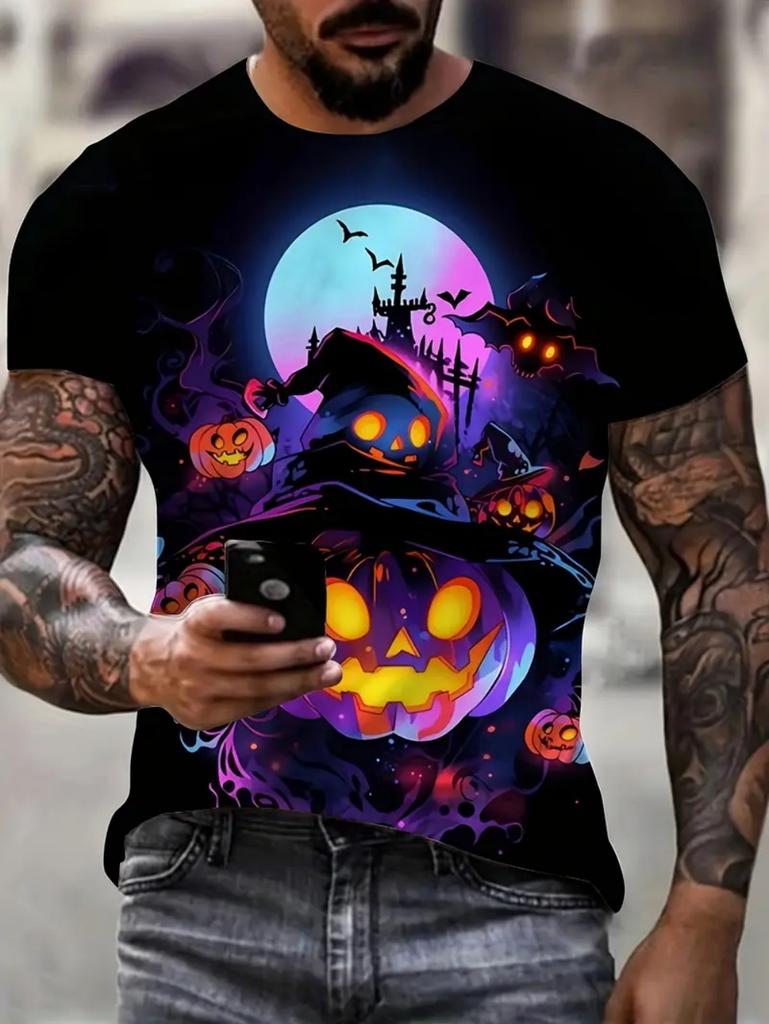 Halloween Men's T-shirt Retro 3D Printed Summer Short Sleeved Top Fashionable Casual Personalized Round Neck Clothing
