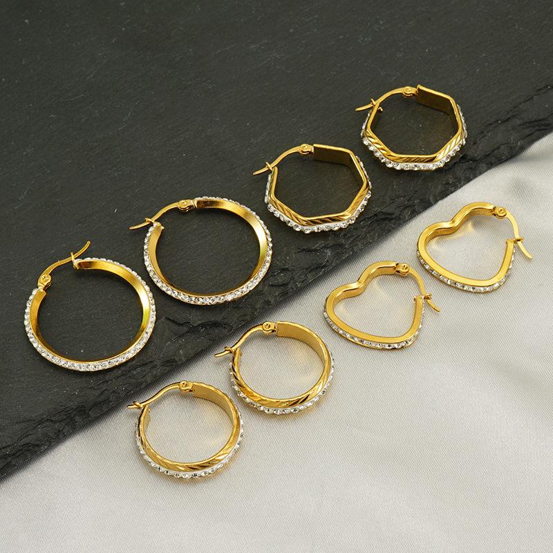 

New titanium steel color-retaining gold-plated diamond-encrusted earrings niche design high-end elegant temperament earrings 18K