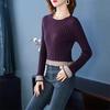 A New, Tight-fitting, Short, and Long-sleeved Knitted Sweater with A Round-neck and Striped Design for Autumn and Winter