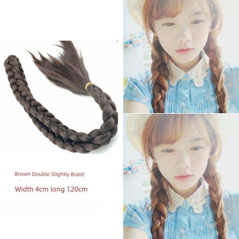 Ancient Costume Wig Double-Headed Twist Braid Republic of China Student Big Braid Chinese Bride Xiuhe Style Coiled Hair Wig Long Braid