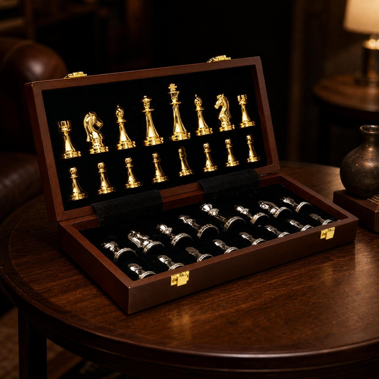 SilverTone Chess Set | Folding, Wooden