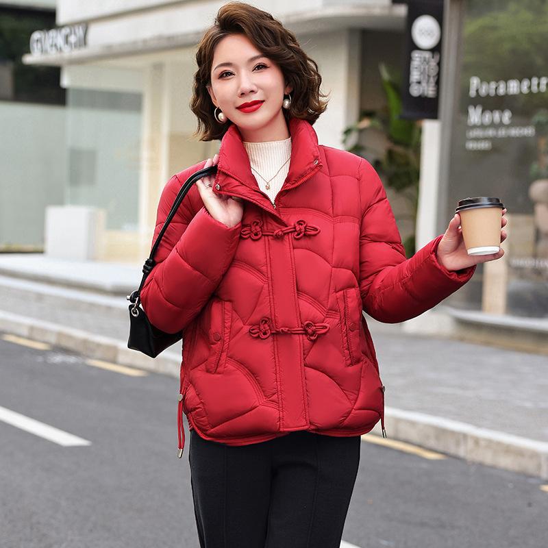 Short stand-up collar cotton jacket winter new retro buckle padded jacket Korean thickened cotton jacket women's clothing