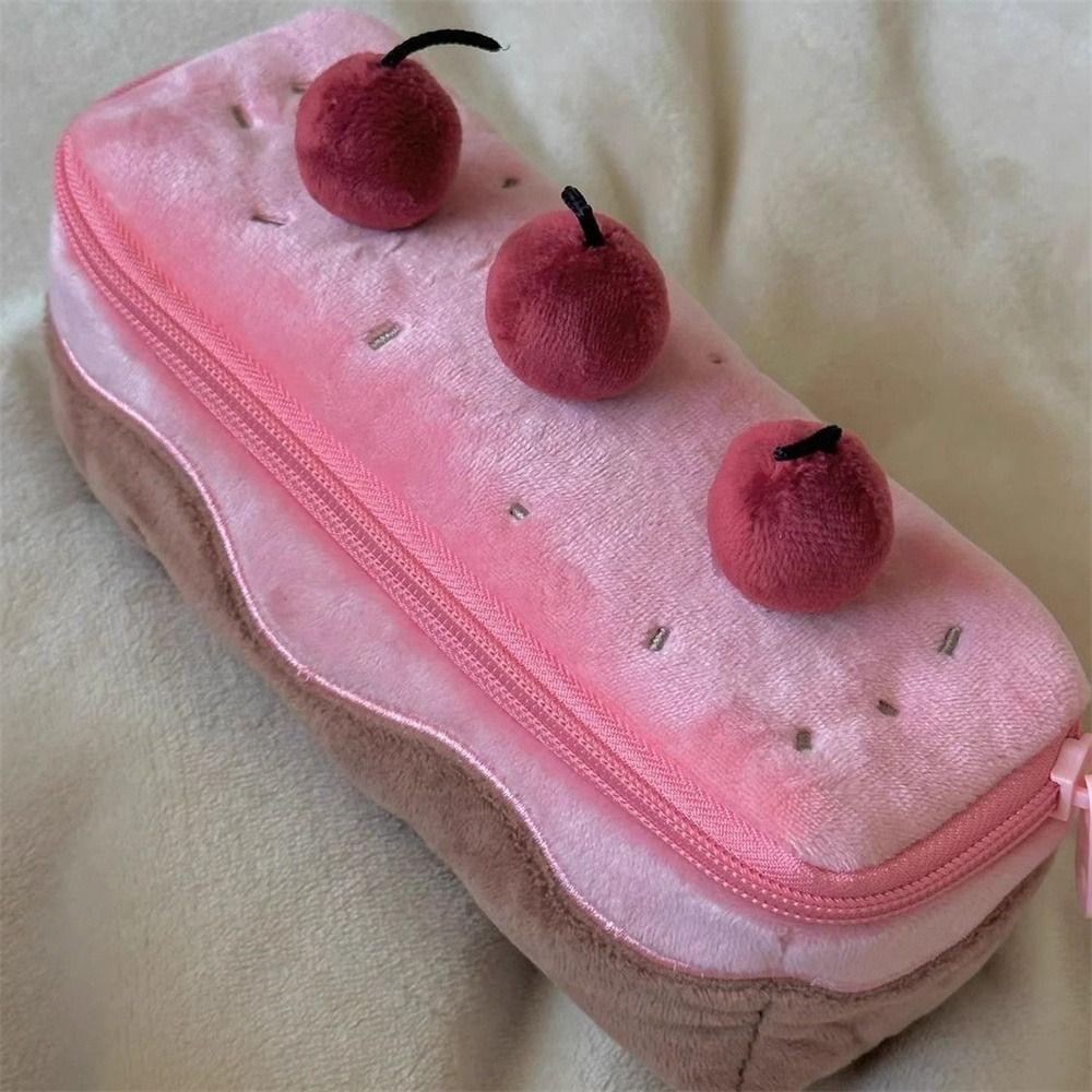 Cosmetic Bags Plush Pen Bag Cherry Cake Pencil Pouch Fashion Stationery Bag Stationery Box