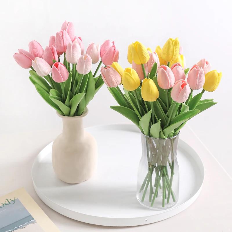 5 Pieces Artificial Tulip Plants with Soft Pole for Room Dining Table Wedding Party Garden DIY Christmas Anniversary Decor