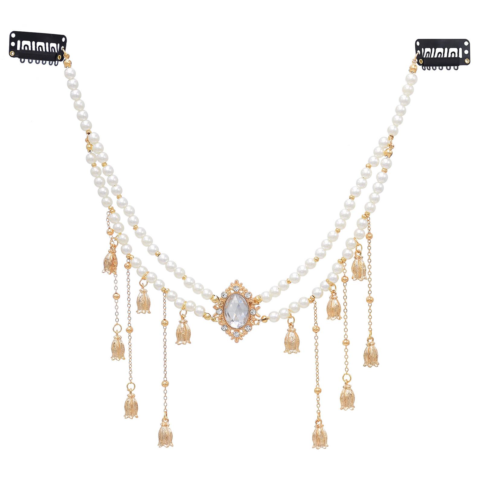 

Fairy Forehead Chain Jewelry Women Cosplay Double Layer Forehead Chain Shinning Headpieces with Rhinestone Tassels A