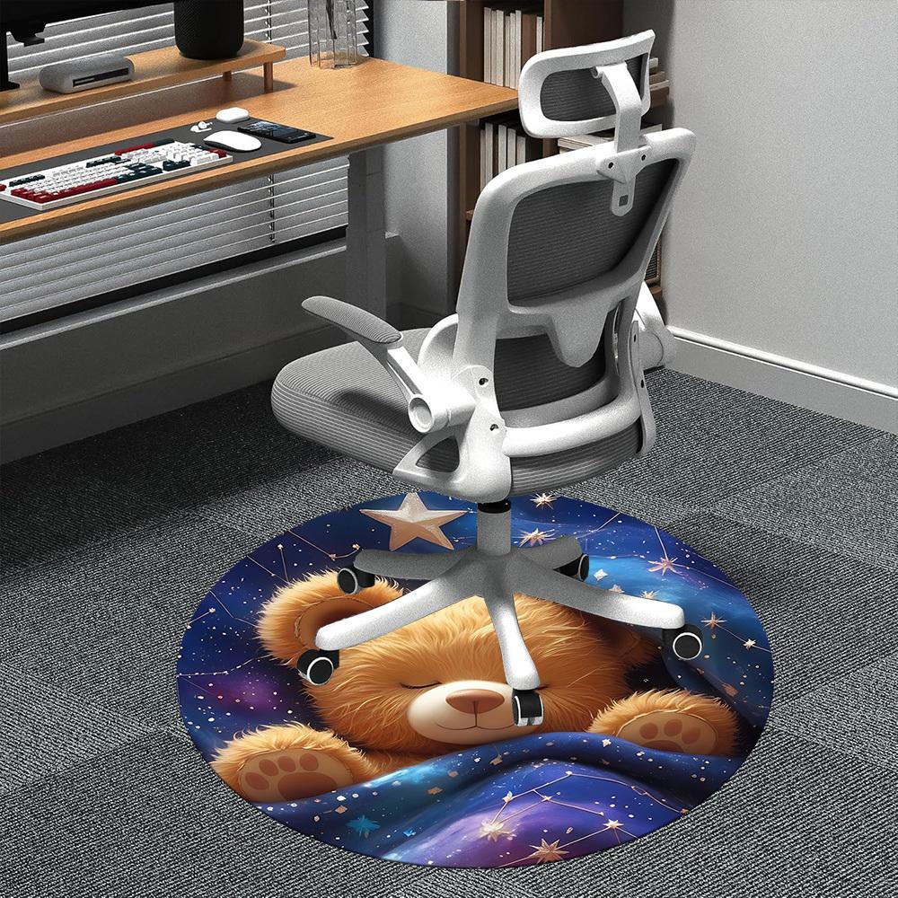 1PC Teddy Bear Constellations Office Round Area Rug, Mat Suitable ForOffice, Under Office Chairs Bedroom Living Room Home Decor, Room Deco