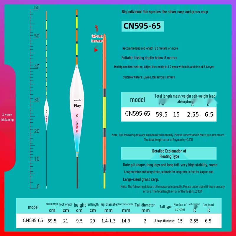 High Sensitivity Nano Fishing Float for Silver, Grass, and Crucian Carp with Thickened Tail and Shallow Water Visibility