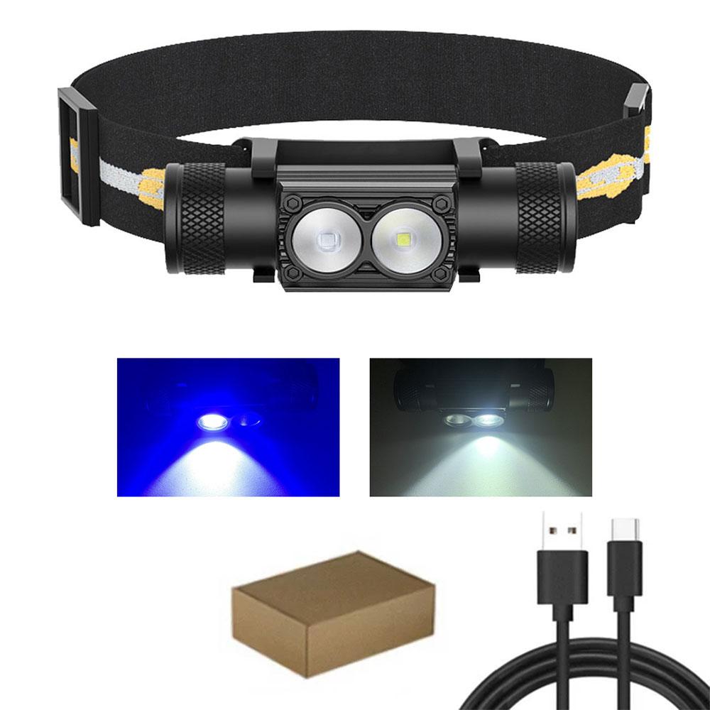 

Новейший светодиодный налобный фонарь высокой мощности, белый, синий, 18650, перезаряжаемый, USB Type-C, фонарик для кемпинга и охоты