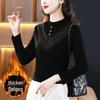 Autumn/Winter Half-High Collar Fleece Long-Sleeve T-shirt for Middle-Aged and Elderly Women: Stylish, Warm Base Layer