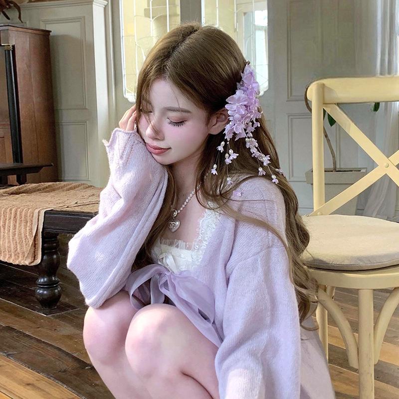 

Синий ландыш кисточка заколка для волос: Ретро китайский стиль Ципао Фиолетовый цветочный аксессуар для волос