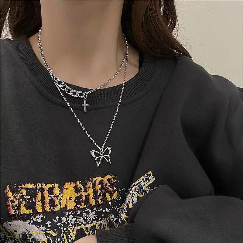 Korean Trendy Stacked Butterfly Necklace for Women - Niche Hip-Hop Clavicle Design