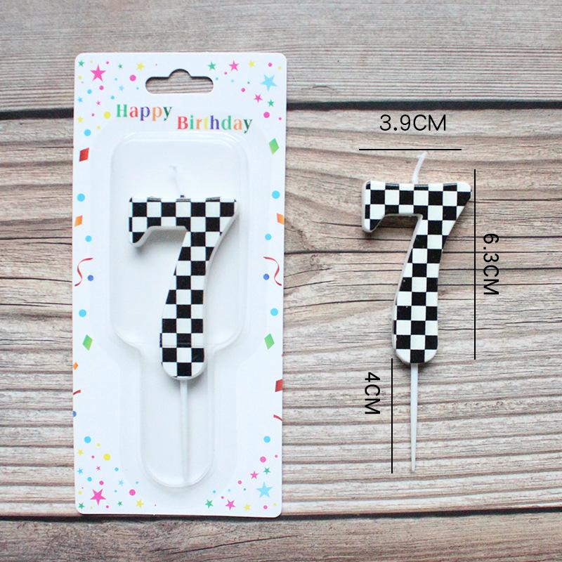 Checkerboard Number 0-9 Candle Birthday Party Decoration Black and White Grid Suction Card Number Candle