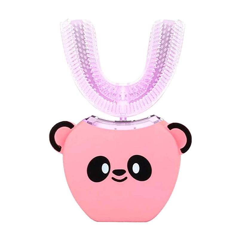 Детская U-образная электрическая зубная щетка Детская насадка для чистки полости рта Звуковая автоматическая чистка зубов розовый