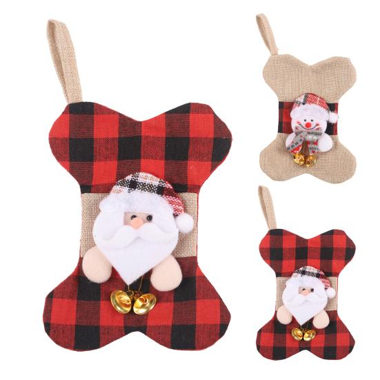 2 Pcs Dogs Christmas Stocking Bone Shape Xmas Stocking with Santa Claus Snowman