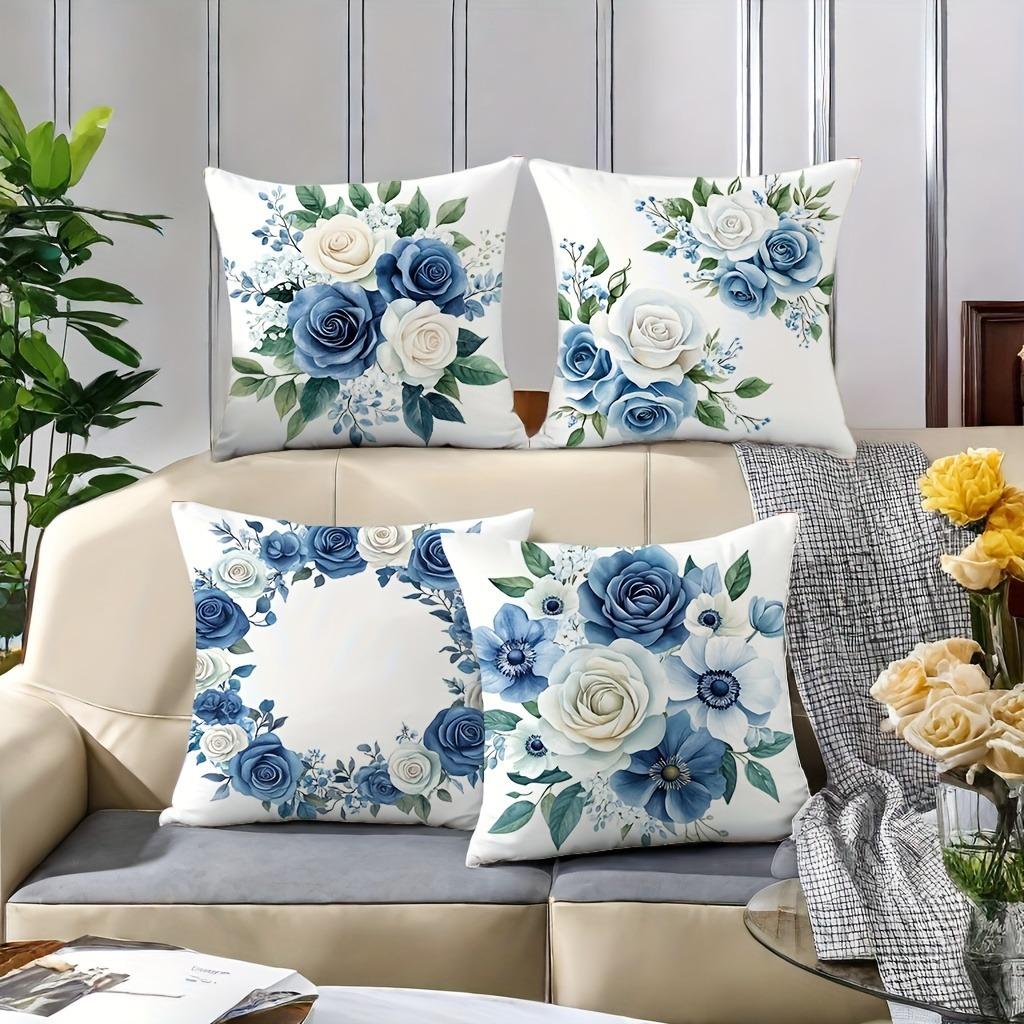 Assorted Blue Flowers Print Home Decor Pillowcases Bedroom Living Room Sofa Decoration Polyester Cushion Covers With Zipper