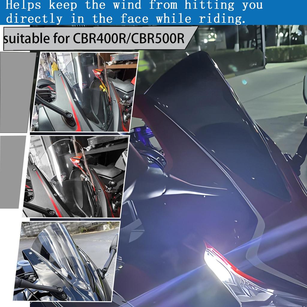 WOOGA Motorcycle Windshield Windshield Screen Panel Spoiler for Honda CBR400R CBR500R CBR 400R CBR 500R 2019 2020 2021 2022 2023 2024 Easy To Install