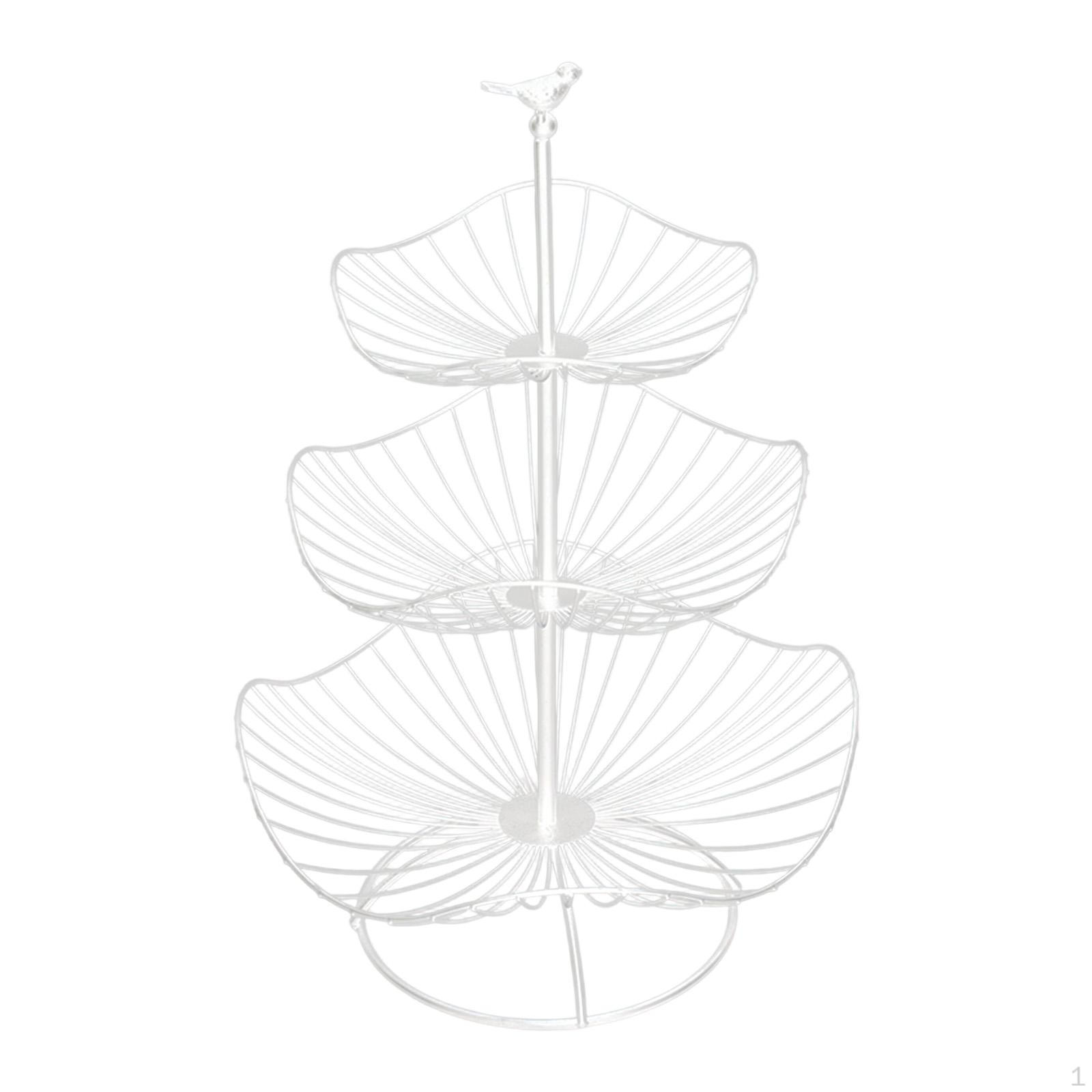 

3 Tier Fruit Basket Kitchen Organizer Metal Vegetable Snack Tray Portable Holder Lotus Design белый