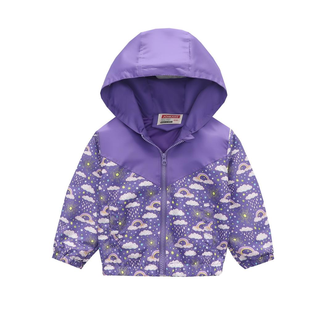 Boys and Girls Children's Clothing In Small Children Printed Fashion Splicing Casual Hooded Zipper Jacket Jacket