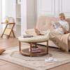 Large Round Ottoman Coffee Table, 81 cm Tufted Coffee Table with Solid Wood Shelf Storage, Linen Solid Upholstered Footrest Ottoman for Bedroom Living