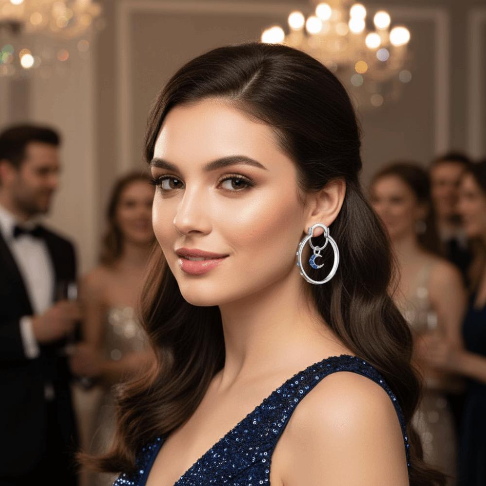 Zircon Sun Moon Earrings Elegant Earring Pendant Fashion Silver Hoop Earrings  Jewelry Accessories