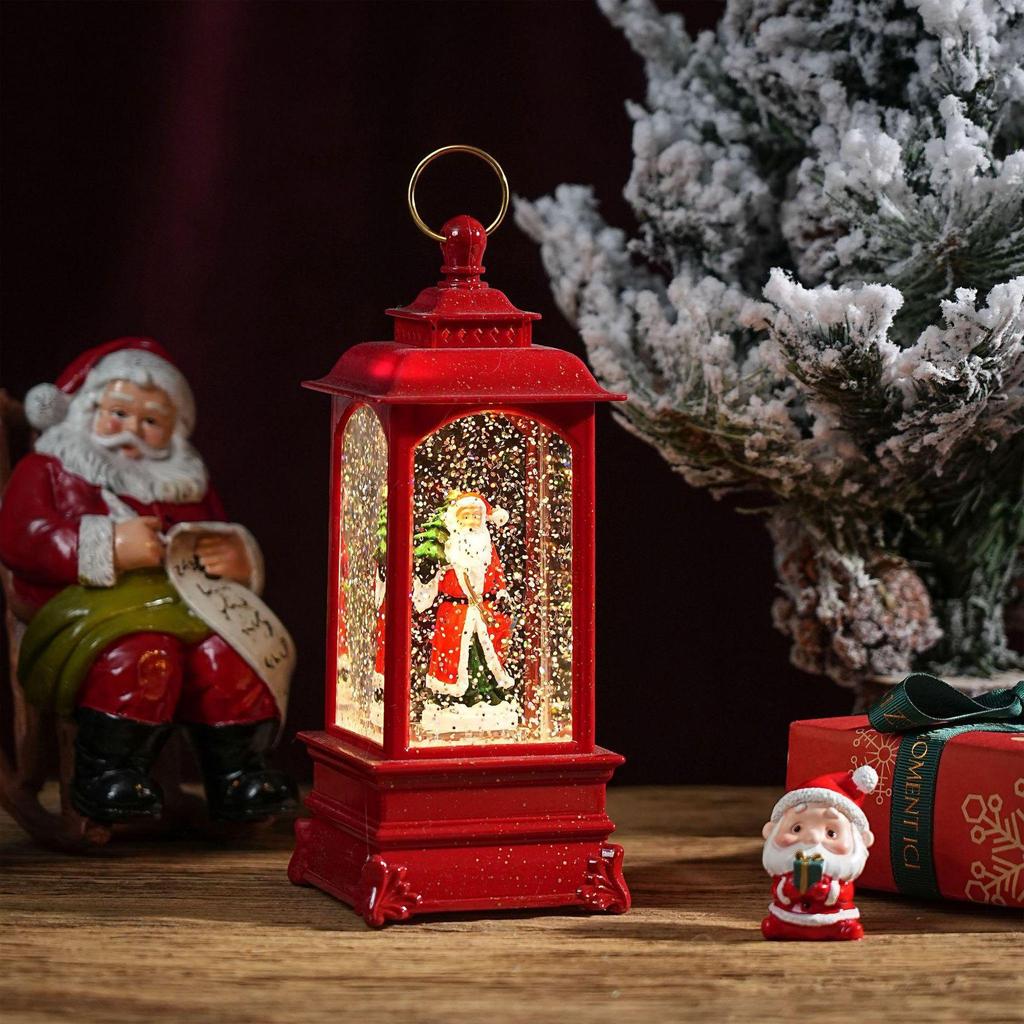 Christmas Chinese Lantern Water-Filled Luminous Music Box Snowfall Crystal Ball Decoration Ornament