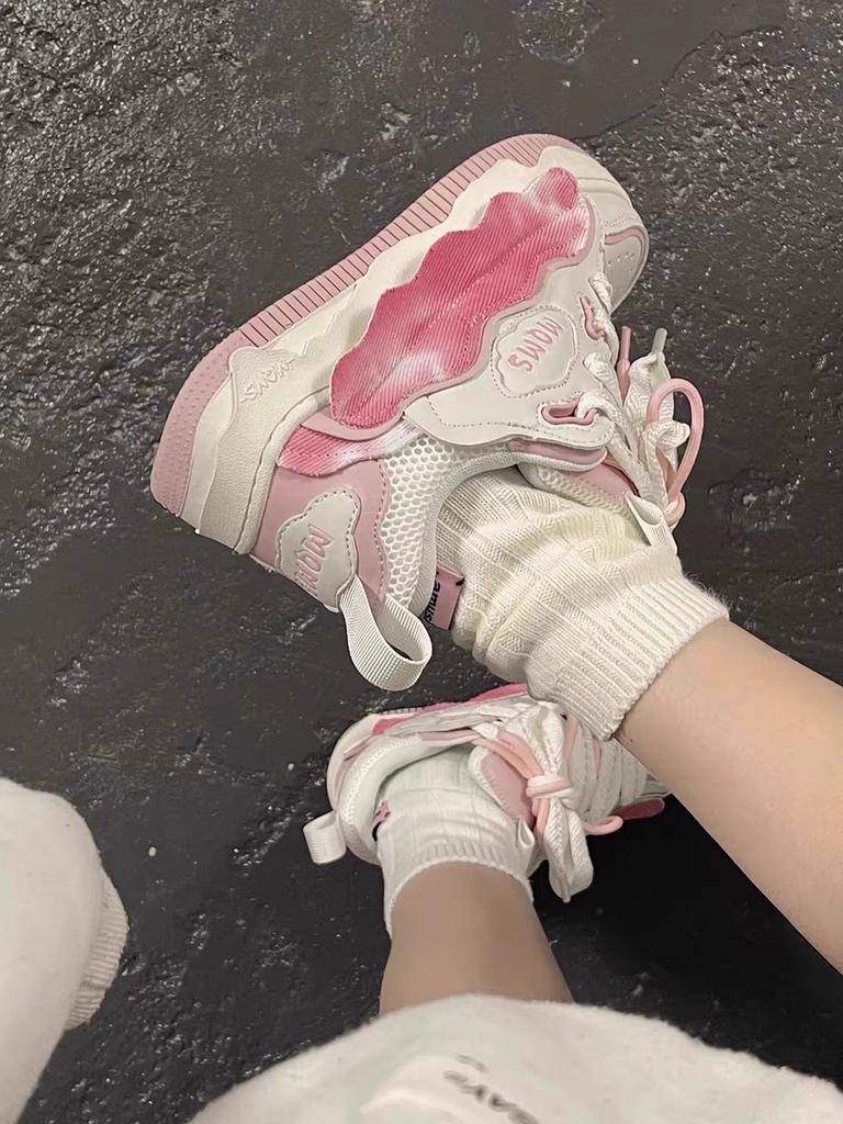 Popular thick-soled dopamine popular little white shoes women's spring 2025 new versatile muffin heightening pink board shoes