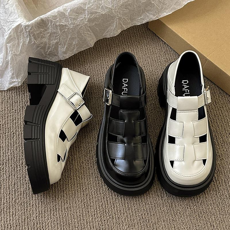 Woven Roman baotou sandals women's spring summer new pig cage shoes British style muffin platform casual shoes