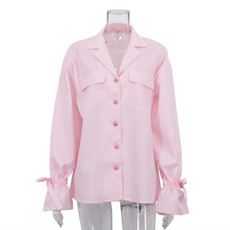 

Women s Oversized Long Sleeve Striped Shirt in Pink S